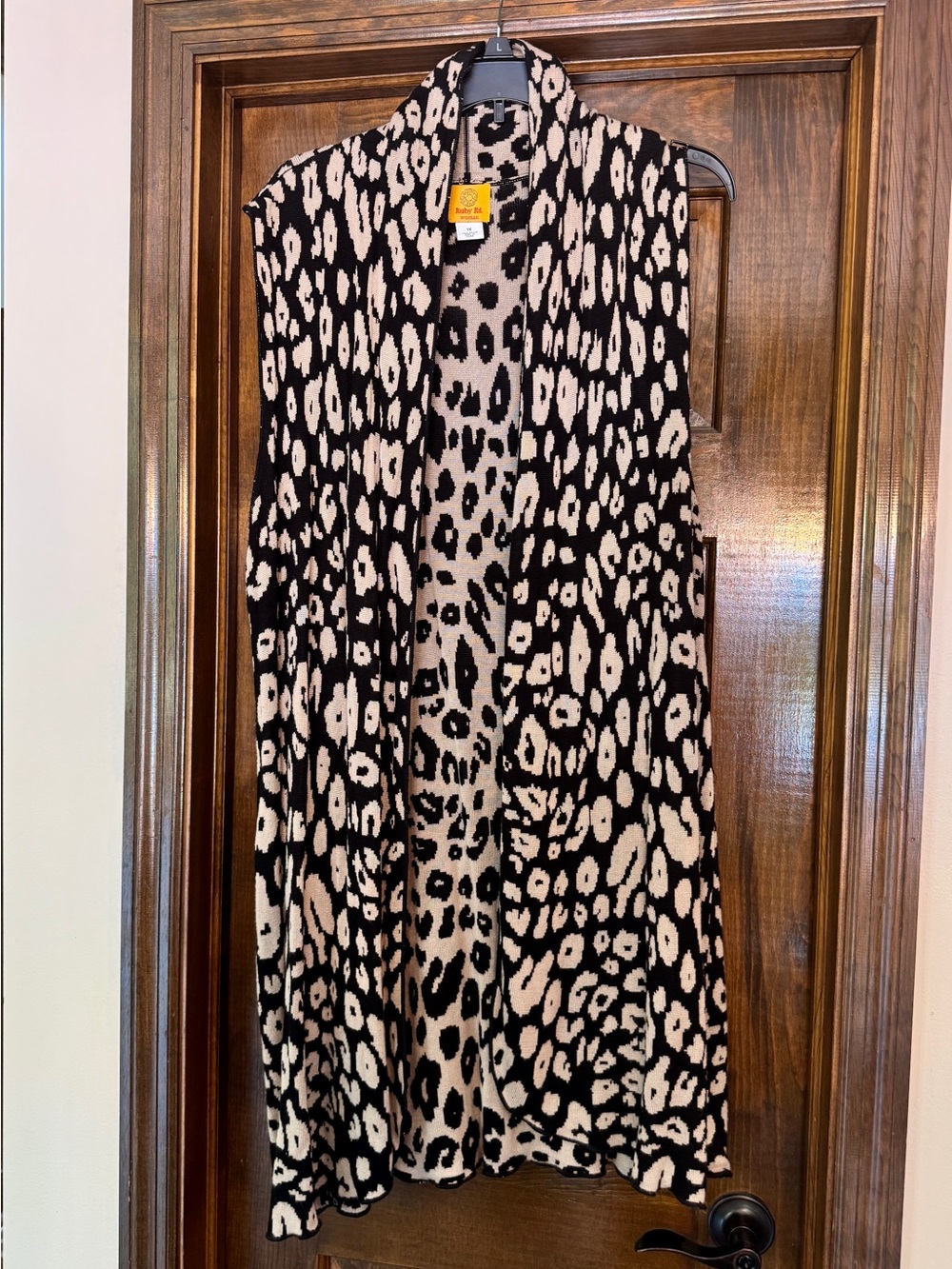 Ruby Rd. Black & Cream Leopard Print Open-Front Vest